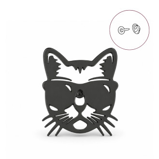Значок из стали BROCHE брошь бижутерия Животные Кот в очках чёрный BRGV115293