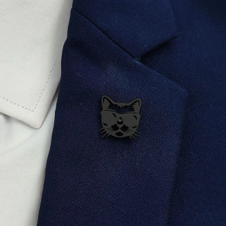 Значок из стали BROCHE брошь бижутерия Животные Кот в очках чёрный BRGV115293