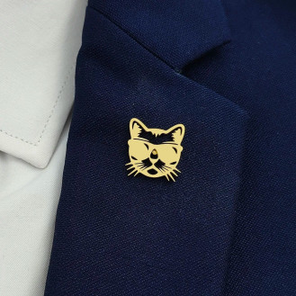 Значок из стали BROCHE брошь бижутерия Животные Кот в очках золотистый BRGV115291