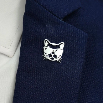Значок из стали BROCHE брошь бижутерия Животные Кот в очках серебристый BRGV115292