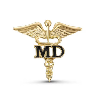 Значок медику BROCHE брошь бижутерия Кадуцей с крыльями MD – Символ медицины золотистый BRGV115298
