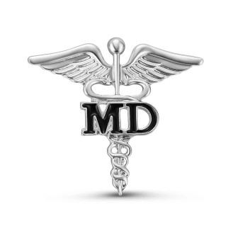 Значок медику BROCHE брошь бижутерия Кадуцей с крыльями MD – Символ медицины серебристый BRGV115299