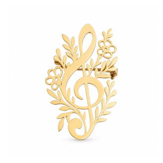 Брошь BROCHE Музыка Скрипичный ключ с цветами из стали золотистый BRSF115541