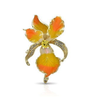 Брошь BROCHE бижутерия Цветы Орхидея с кристаллами жёлтая BRBF115365