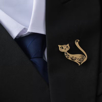 Брошь из стали BROCHE бижутерия Животные Кошка золотистая BRBF115434