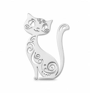Брошь BROCHE Животные Кошка из стали серебристая BRBF115617