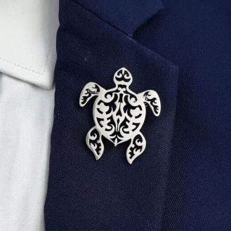 Брошь из стали BROCHE бижутерия Море Черепаха серебристая BRSF115437