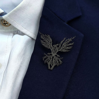 Брошь из стали BROCHE бижутерия Птицы Феникс чёрная BRSF115458