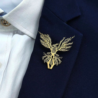 Брошь из стали BROCHE бижутерия Птицы Феникс золотистая BRSF115456