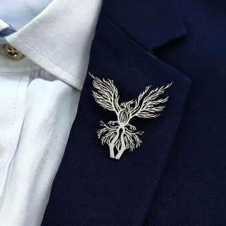 Брошь из стали BROCHE бижутерия Птицы Феникс серебристая BRSF115457