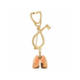 Брошь BROCHE Медицина Стетоскоп и лёгкие золотистая BRBF115547