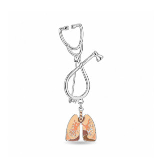 Брошь BROCHE Медицина Стетоскоп и лёгкие серебристая BRBF115548