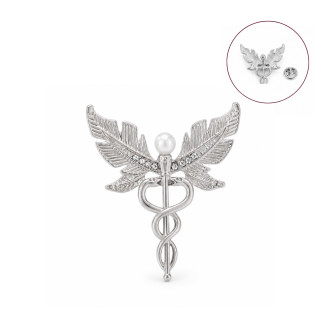 Значок-пин BROCHE брошь Медицина Кадуцей с крыльями серебристый BRGV115556