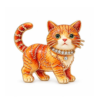 Брошь BROCHE Животные Котёнок с блестящим ошейником оранжевый BRBF115654