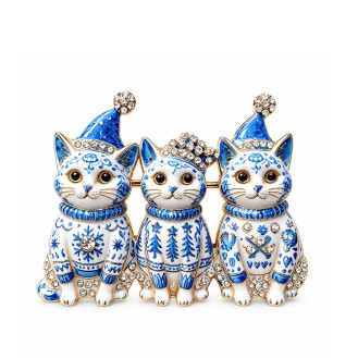 Брошь BROCHE Животные Три новогодних котика голубая BRBF115666