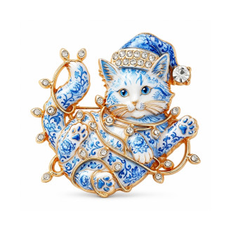 Брошь BROCHE Животные Кот Праздничный проказник голубая BRBF115670