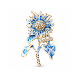 Брошь BROCHE Цветы Подсолнух с пчелой синяя BRBF115677