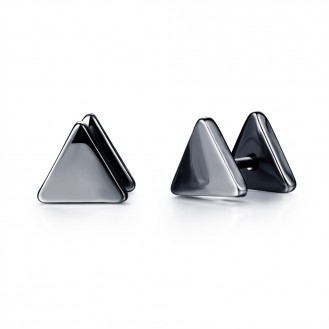 Мужские серьги-пуссеты VELI бижутерия из нержавеющей медицинской стали в виде треугольников Triangle чёрные S173038