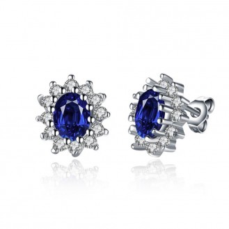 Женские серьги VELI бижутерия с кристаллами Диана синие 155049