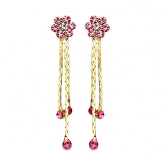 Женские серьги VELI бижутерия с кристаллами Swarovski Цветы Пуансе розовые 158361