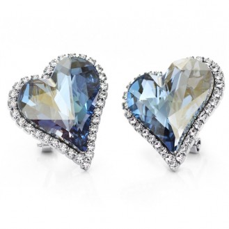 Женские серьги VELI бижутерия с кристаллами в виде сердец Прелестница голубые 161696