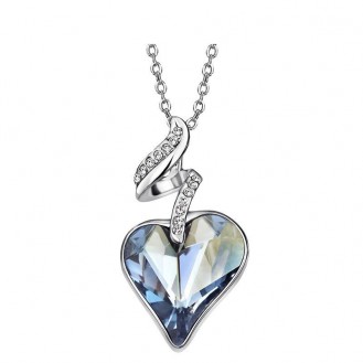Кулон с цепочкой VELI бижутерия с голубым кристаллом Сердце Суасон 158276
