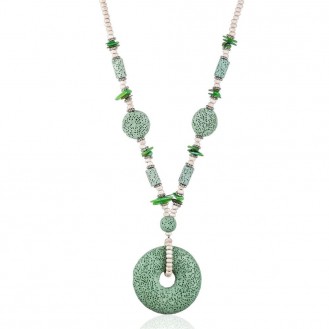 Длинное ожерелье YA.VA Handmade бижутерия из вулканической лавы зелёное P0270228