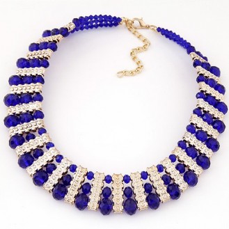 Ожерелье с кристаллами Гортензия P007480 синее