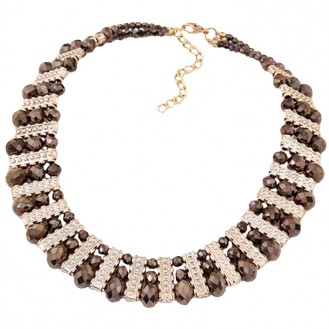 Ожерелье с кристаллами Гортензия P002964 коричневое
