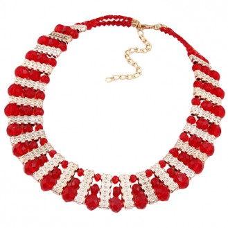 Ожерелье с кристаллами Гортензия P007477 красное