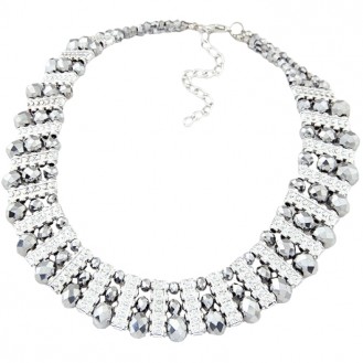 Ожерелье с кристаллами Гортензия P007478  серебристое