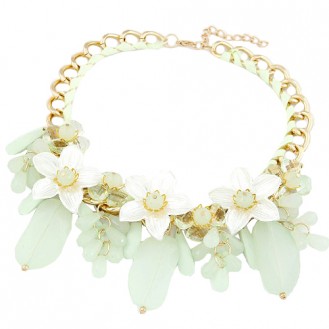Ожерелье с цветами Марселина P001530 зелёное
