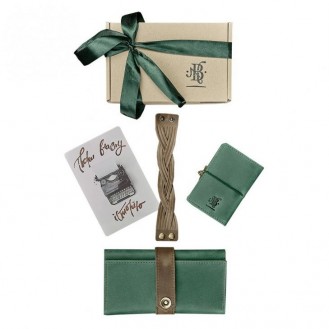Женский подарочный набор аксессуаров BlankNote Изумруд Рио-де-Жанейро (кошелёк + кард-кейс + браслет) натуральная кожа зелёный BN-set-access-1