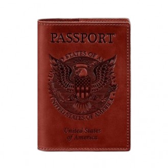 Обложка для паспорта с американским гербом BlankNote Коралл натуральная кожа crazy horse красная BN-OP-USA-coral
