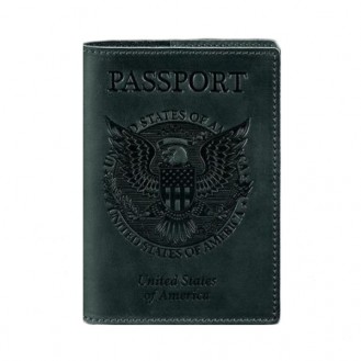 Обложка для паспорта с американским гербом BlankNote Изумруд натуральная кожа crazy horse зелёная BN-OP-USA-iz