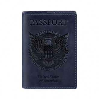 Обложка для паспорта с американским гербом BlankNote Ночное небо натуральная кожа crazy horse синяя BN-OP-USA-nn