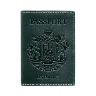 Обложка для паспорта с украинским гербом BlankNote Изумруд натуральная кожа crazy horse зелёная BN-OP-UA-iz