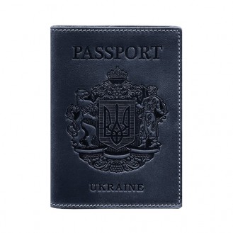 Обложка для паспорта с украинским гербом BlankNote Ночное небо натуральная кожа crazy horse синяя BN-OP-UA-nn
