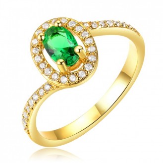 Женское кольцо VELI бижутерия с зелёным камнем Молли 161077