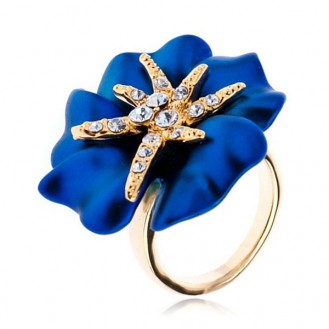 Женское кольцо VELI бижутерия Морская звезда на синем цветке 150861