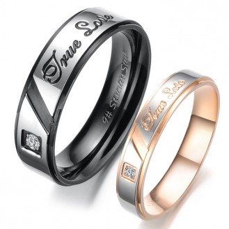 Парные кольца для влюблённых VELI бижутерия из нержавеющей медицинской стали с гравировкой True Love 152464