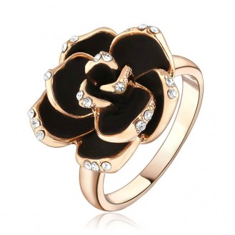 Женское кольцо VELI бижутерия с чёрной эмалью Роза матовая 362588