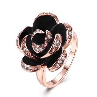 Женское кольцо VELI бижутерия с чёрной эмалью Роза Шавру 157653