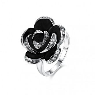 Женское кольцо VELI бижутерия с чёрной эмалью Роза Перфер 157626