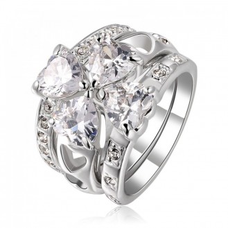 Женское двойное кольцо VELI бижутерия с белыми кристаллами Ванесса 408839
