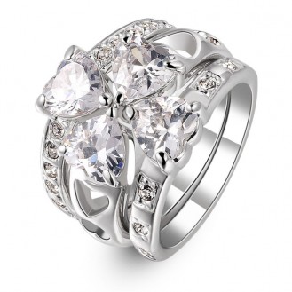 Женское кольцо тройное VELI бижутерия с белыми кристаллами Дыхание весны 812693
