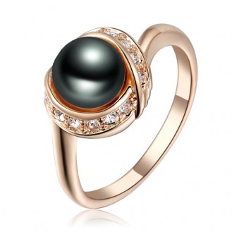 Женское кольцо VELI бижутерия с чёрным искусственным жемчугом Раймонда 024951