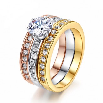 Женское кольцо тройное VELI бижутерия с белыми кристаллами Интрига 655957