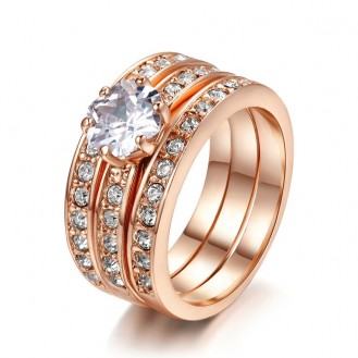 Женское кольцо тройное VELI бижутерия с белыми кристаллами Новая классика 409296
