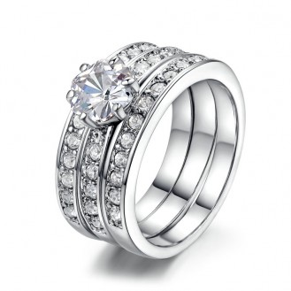 Женское кольцо тройное VELI бижутерия с белыми кристаллами Интрига 409297